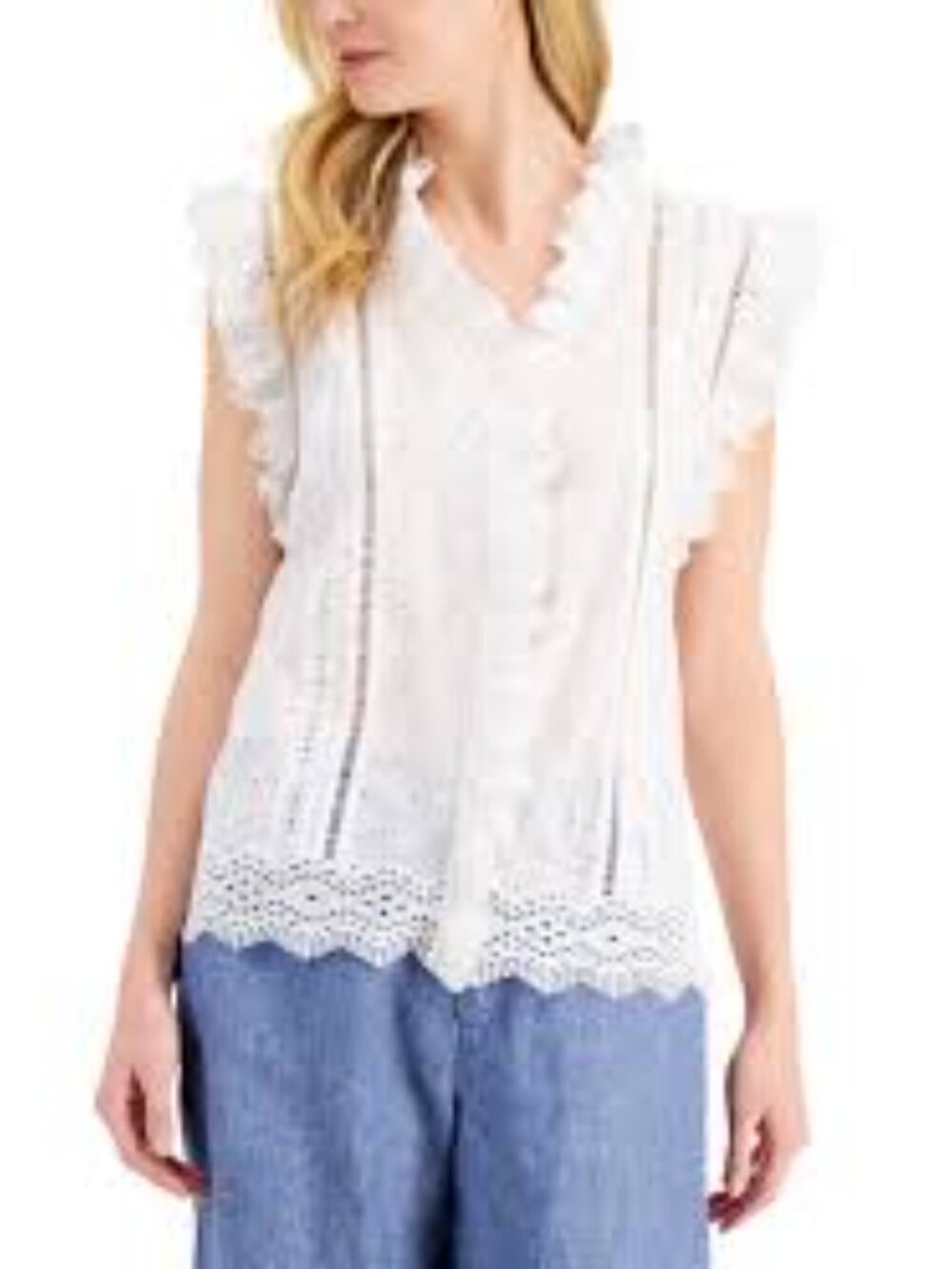 Charter Club/ Macy's  White Eyelet Lace Shell Top - Lightweight Women’s Blouse
